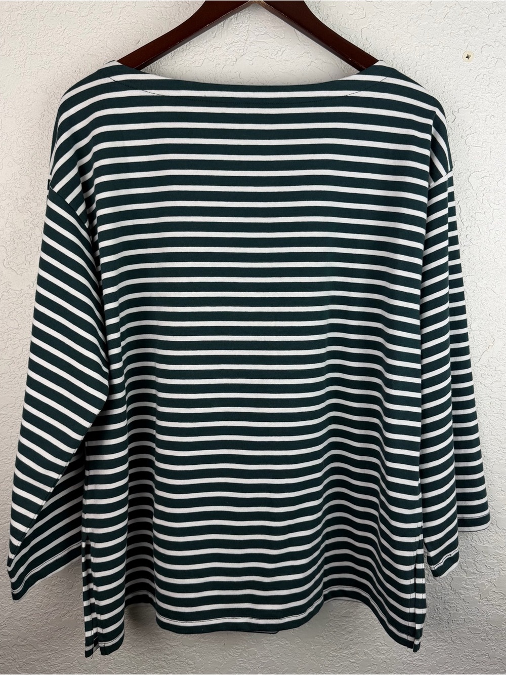 Universal Standard | Green White Striped Boatneck Long-Sleeve Top - Picture 5 of 10